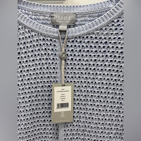 PURE COLLECTION COTTON MESH SWEATER BLUE SIZE 6 NEW WITH TAGS c7 - Picture 4 of 5